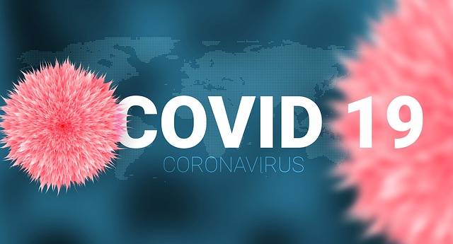 COVID 19 with close up of the virus